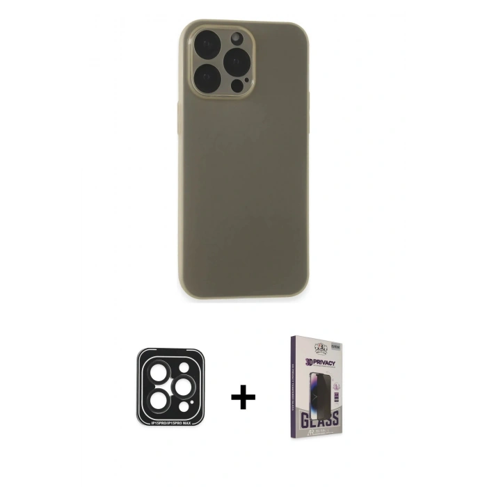 MARSİLYAN™- iPhone 15 Pro Max Kılıf Atlas Minimal Prime - Siyah Bilvis Hayalet Cam Ekran Koruyucu + Siyah PVD Metal Kamera Lens