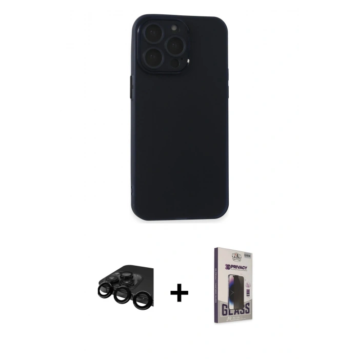 MARSİLYAN™- iPhone 15 Pro Max Kılıf Atlas Minimal Prime - Siyah Bilvis Hayalet Cam Ekran Koruyucu + Raze Metal Kamera Lens - SH