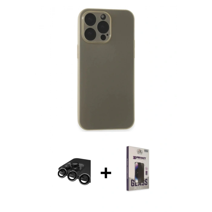 MARSİLYAN™- iPhone 15 Pro Max Kılıf Atlas Minimal Prime - Siyah Bilvis Hayalet Cam Ekran Koruyucu + Raze Metal Kamera Lens - TMGI