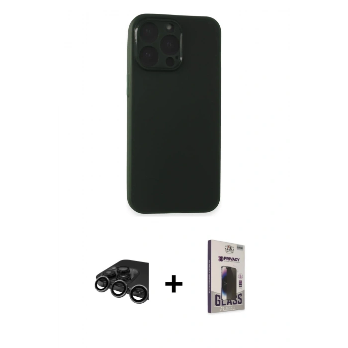 MARSİLYAN™- iPhone 15 Pro Max Kılıf Atlas Minimal Prime - Siyah Bilvis Hayalet Cam Ekran Koruyucu + Raze Metal Kamera Lens - TMGI