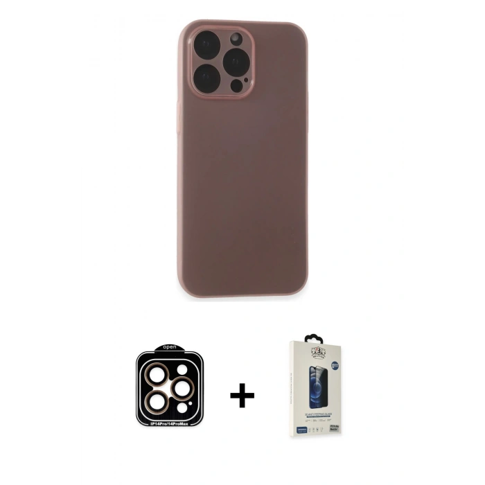 MARSİLYAN™- iPhone 15 Pro Max Kılıf Atlas Minimal Prime - Siyah Bilvis Hayalet Cam Ekran Koruyucu + PVD Metal Kamera Lens - TU