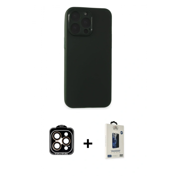 MARSİLYAN™- iPhone 15 Pro Max Kılıf Atlas Minimal Prime - Siyah Bilvis Hayalet Cam Ekran Koruyucu + PVD Metal Kamera Lens - TU