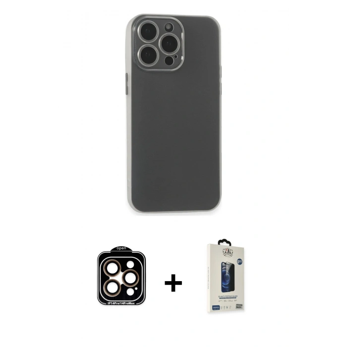 MARSİLYAN™- iPhone 15 Pro Max Kılıf Atlas Minimal Prime - Siyah Bilvis Hayalet Cam Ekran Koruyucu + PVD Metal Kamera Lens - TU