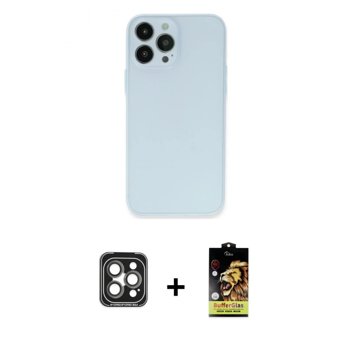 MARSİLYAN™- iPhone 15 Pro Max Kılıf Atlas Minimal Prime - Siyah Buffer Cam Ekran Koruyucu + PVD Metal Kamera Lens - GI