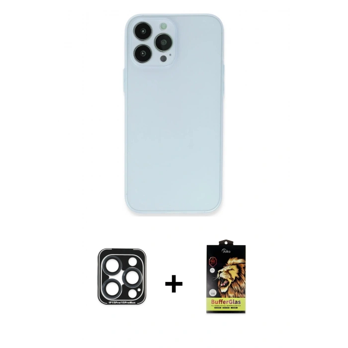 MARSİLYAN™- iPhone 15 Pro Max Kılıf Atlas Minimal Prime - Siyah Buffer Cam Ekran Koruyucu + PVD Metal Kamera Lens - LT