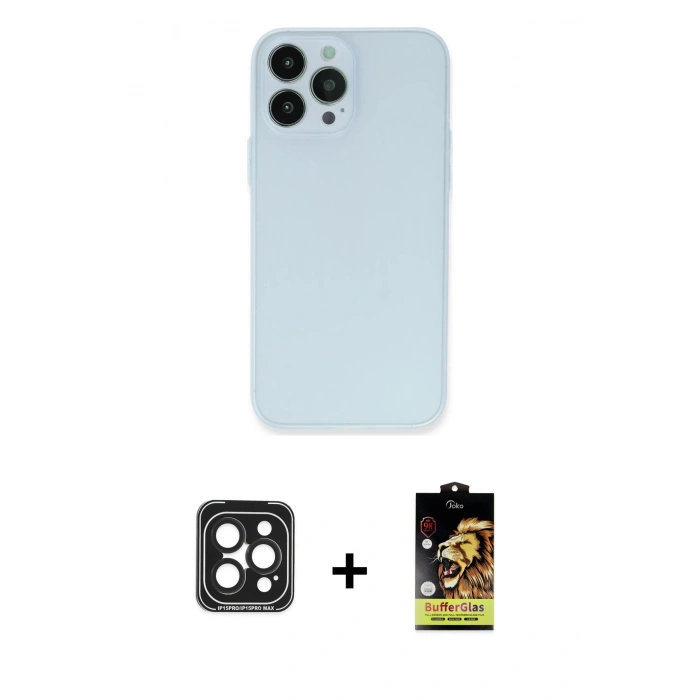 MARSİLYAN™- iPhone 15 Pro Max Kılıf Atlas Minimal Prime - Siyah Buffer Cam Ekran Koruyucu + PVD Metal Kamera Lens - SH