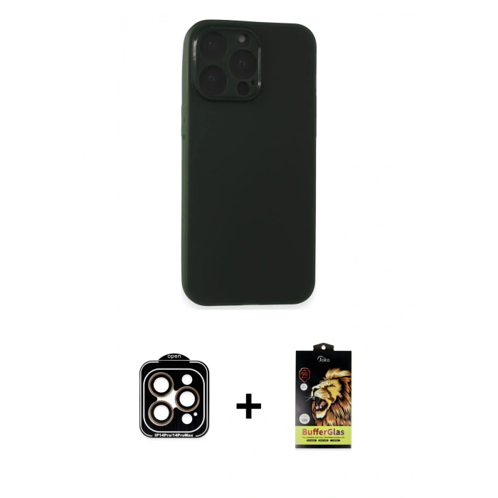 MARSİLYAN™- iPhone 15 Pro Max Kılıf Atlas Minimal Prime - Siyah Buffer Cam Ekran Koruyucu + PVD Metal Kamera Lens - TU
