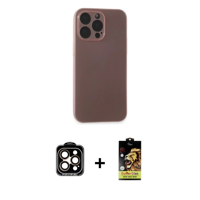 MARSİLYAN™- iPhone 15 Pro Max Kılıf Atlas Minimal Prime - Siyah Buffer Cam Ekran Koruyucu + PVD Metal Kamera Lens - TU