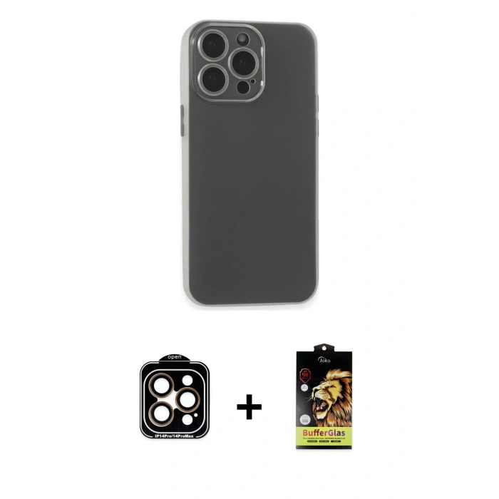 MARSİLYAN™- iPhone 15 Pro Max Kılıf Atlas Minimal Prime - Siyah Buffer Cam Ekran Koruyucu + PVD Metal Kamera Lens - TU