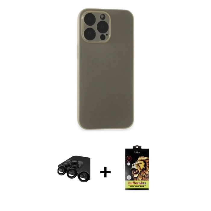 MARSİLYAN™- iPhone 15 Pro Max Kılıf Atlas Minimal Prime - Siyah Buffer Cam Ekran Koruyucu + Raze Metal Kamera Lens - SH