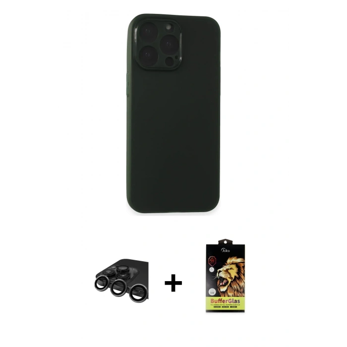MARSİLYAN™- iPhone 15 Pro Max Kılıf Atlas Minimal Prime - Siyah Buffer Cam Ekran Koruyucu + Raze Metal Kamera Lens - TMGI