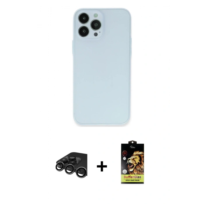 MARSİLYAN™- iPhone 15 Pro Max Kılıf Atlas Minimal Prime - Siyah Buffer Cam Ekran Koruyucu + Raze Metal Kamera Lens - TMGI