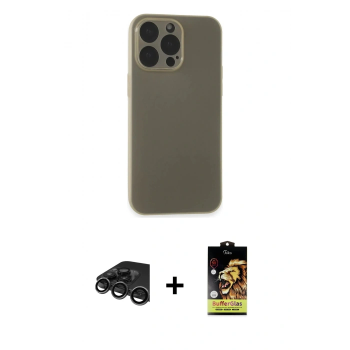 MARSİLYAN™- iPhone 15 Pro Max Kılıf Atlas Minimal Prime - Siyah Buffer Cam Ekran Koruyucu + Raze Metal Kamera Lens - TMGI