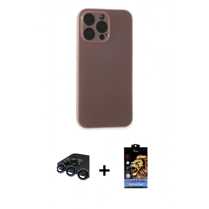 MARSİLYAN™- iPhone 15 Pro Max Kılıf Atlas Minimal Prime - Siyah Buffer Hayalet Cam Ekran Koruyucu + Raze Metal Kamera Lens - LT