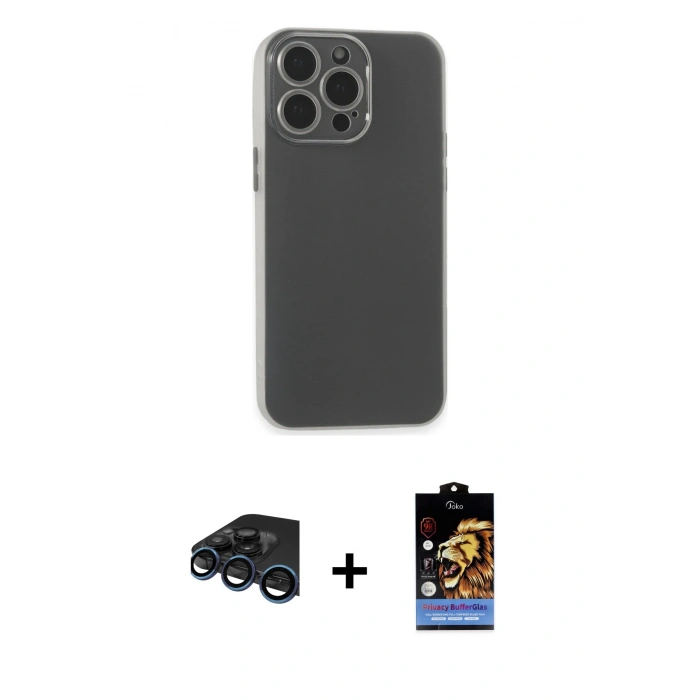 MARSİLYAN™- iPhone 15 Pro Max Kılıf Atlas Minimal Prime - Siyah Buffer Hayalet Cam Ekran Koruyucu + Raze Metal Kamera Lens - LT