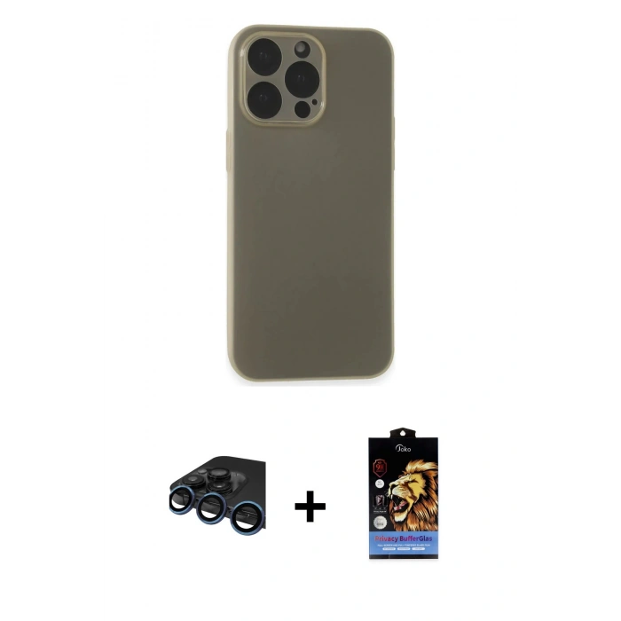 MARSİLYAN™- iPhone 15 Pro Max Kılıf Atlas Minimal Prime - Siyah Buffer Hayalet Cam Ekran Koruyucu + Raze Metal Kamera Lens - LT