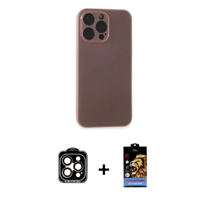 MARSİLYAN™- iPhone 15 Pro Max Kılıf Atlas Minimal Prime - Siyah Buffer Hayalet Cam Ekran Koruyucu + PVD Metal Kamera Lens - TU