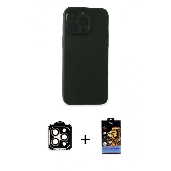 MARSİLYAN™- iPhone 15 Pro Max Kılıf Atlas Minimal Prime - Siyah Buffer Hayalet Cam Ekran Koruyucu + PVD Metal Kamera Lens - TU