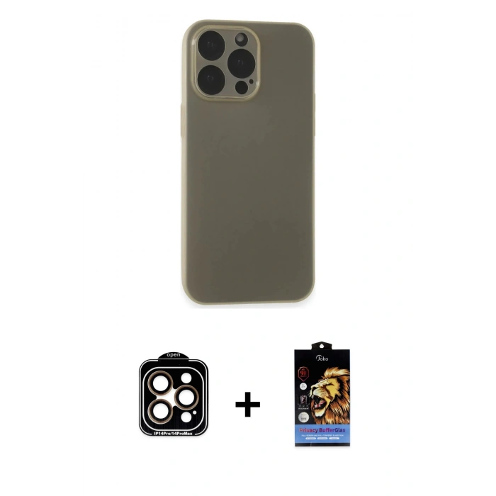 MARSİLYAN™- iPhone 15 Pro Max Kılıf Atlas Minimal Prime - Siyah Buffer Hayalet Cam Ekran Koruyucu + PVD Metal Kamera Lens - TU
