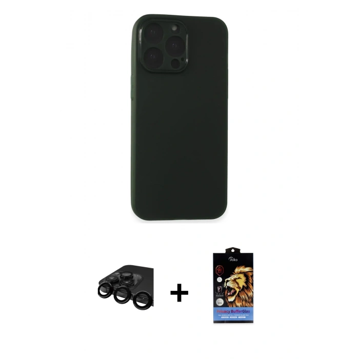 MARSİLYAN™- iPhone 15 Pro Max Kılıf Atlas Minimal Prime - Siyah Buffer Hayalet Cam Ekran Koruyucu + Raze Metal Kamera Lens - SH