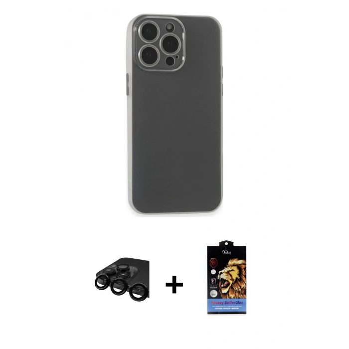 MARSİLYAN™- iPhone 15 Pro Max Kılıf Atlas Minimal Prime - Siyah Buffer Hayalet Cam Ekran Koruyucu + Raze Metal Kamera Lens - SH