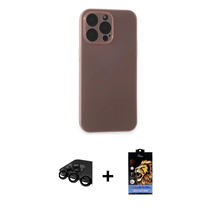 MARSİLYAN™- iPhone 15 Pro Max Kılıf Atlas Minimal Prime - Siyah Buffer Hayalet Cam Ekran Koruyucu + Raze Metal Kamera Lens - SH