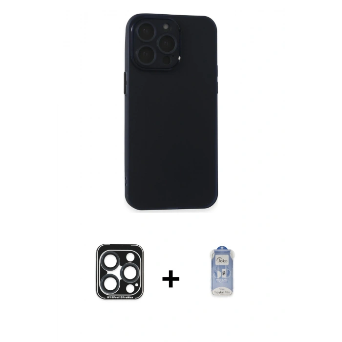 MARSİLYAN™- iPhone 15 Pro Max Kılıf Atlas Minimal Prime - Siyah Joko Magic 5D Cam + PVD Metal Kamera Lens - LT