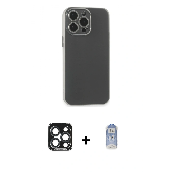 MARSİLYAN™- iPhone 15 Pro Max Kılıf Atlas Minimal Prime - Siyah Joko Magic 5D Cam + PVD Metal Kamera Lens - LT