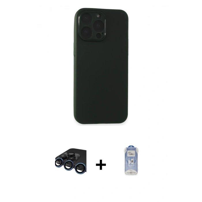MARSİLYAN™- iPhone 15 Pro Max Kılıf Atlas Minimal Prime - Siyah Joko Magic 5D Cam + Raze Metal Kamera Lens - LT