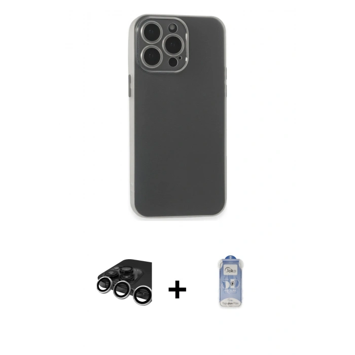 MARSİLYAN™- iPhone 15 Pro Max Kılıf Atlas Minimal Prime - Siyah Joko Magic 5D Cam + Raze Metal Kamera Lens - GS