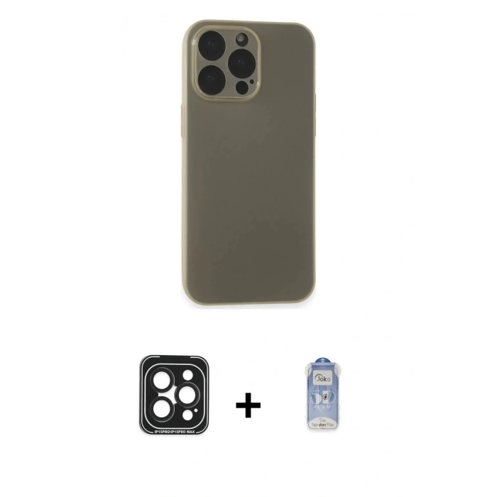 MARSİLYAN™- iPhone 15 Pro Max Kılıf Atlas Minimal Prime - Siyah Joko Magic 5D Cam + PVD Metal Kamera Lens - SH