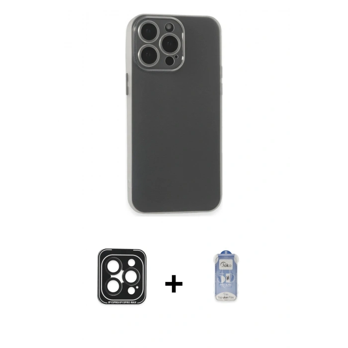 MARSİLYAN™- iPhone 15 Pro Max Kılıf Atlas Minimal Prime - Siyah Joko Magic 5D Cam + PVD Metal Kamera Lens - SH