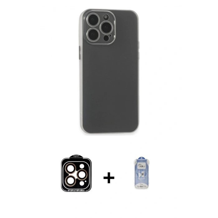 MARSİLYAN™- iPhone 15 Pro Max Kılıf Atlas Minimal Prime - Siyah Joko Magic 5D Cam + PVD Metal Kamera Lens - TU