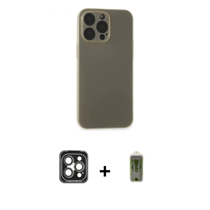 MARSİLYAN™- iPhone 15 Pro Max Kılıf Atlas Minimal Prime - Siyah Joko Magic 5D Hayalet Cam + PVD Metal Kamera Lens - GI