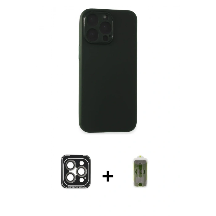 MARSİLYAN™- iPhone 15 Pro Max Kılıf Atlas Minimal Prime - Siyah Joko Magic 5D Hayalet Cam + PVD Metal Kamera Lens - GI