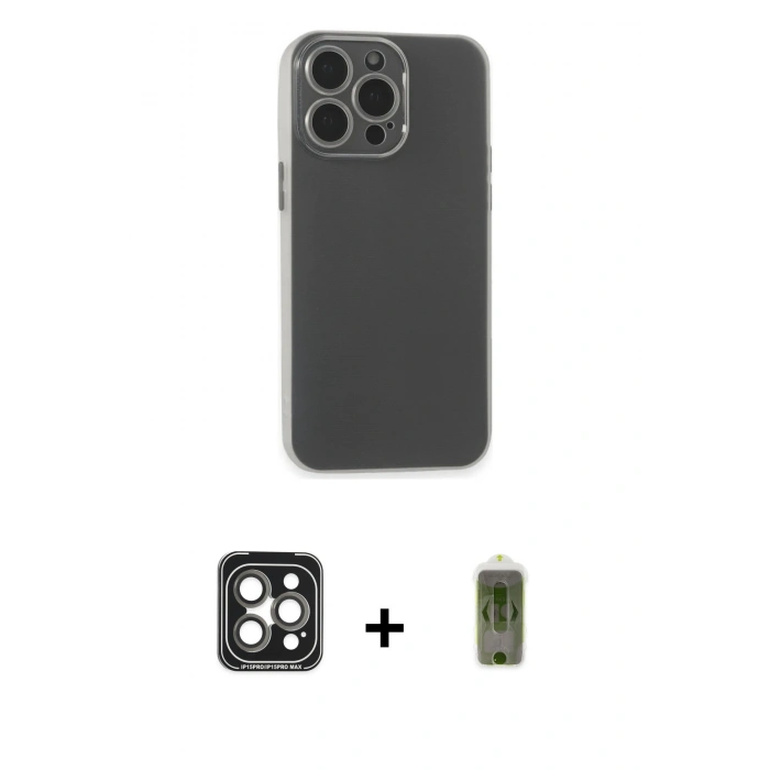 MARSİLYAN™- iPhone 15 Pro Max Kılıf Atlas Minimal Prime - Siyah Joko Magic 5D Hayalet Cam + PVD Metal Kamera Lens - GI
