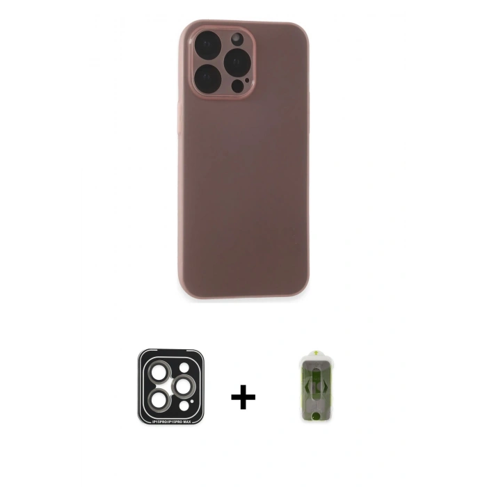 MARSİLYAN™- iPhone 15 Pro Max Kılıf Atlas Minimal Prime - Siyah Joko Magic 5D Hayalet Cam + PVD Metal Kamera Lens - GI
