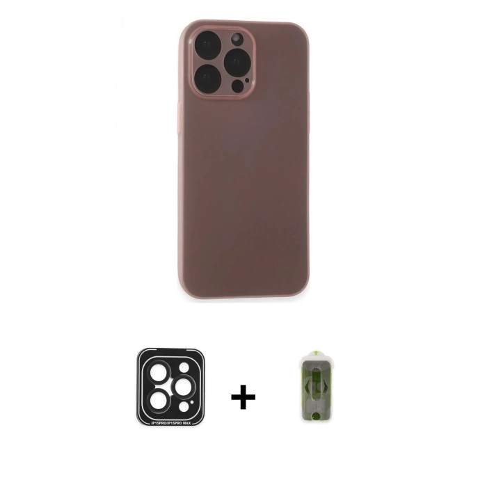 MARSİLYAN™- iPhone 15 Pro Max Kılıf Atlas Minimal Prime - Siyah Joko Magic 5D Hayalet Cam + PVD Metal Kamera Lens - SH