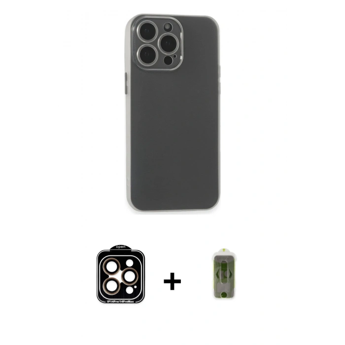 MARSİLYAN™- iPhone 15 Pro Max Kılıf Atlas Minimal Prime - Siyah Joko Magic 5D Hayalet Cam + PVD Metal Kamera Lens - TU