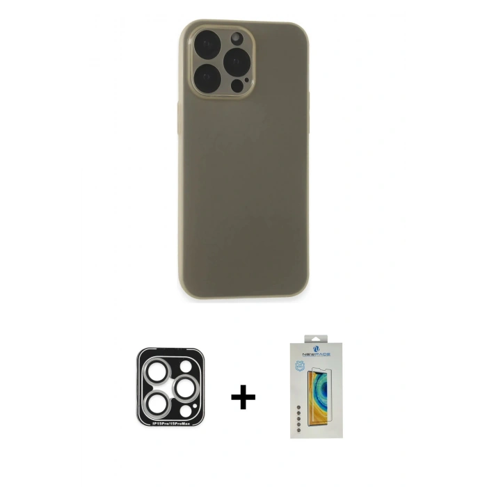 MARSİLYAN™- iPhone 15 Pro Max Kılıf Atlas Minimal Prime - Siyah Polymer Nano Ekran Koruyucu + PVD Metal Kamera Lens - GS