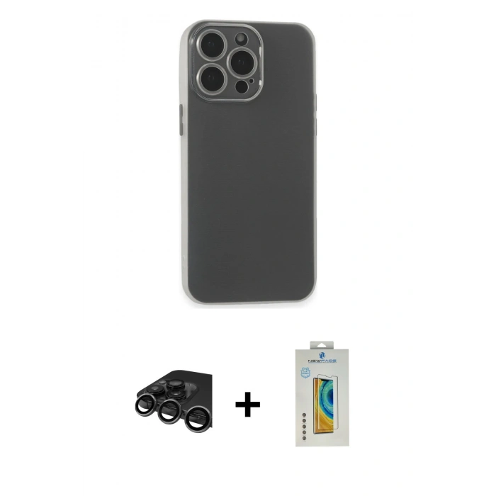 MARSİLYAN™- iPhone 15 Pro Max Kılıf Atlas Minimal Prime - Siyah Polymer Nano Ekran Koruyucu + Raze Metal Kamera Lens - TMGI