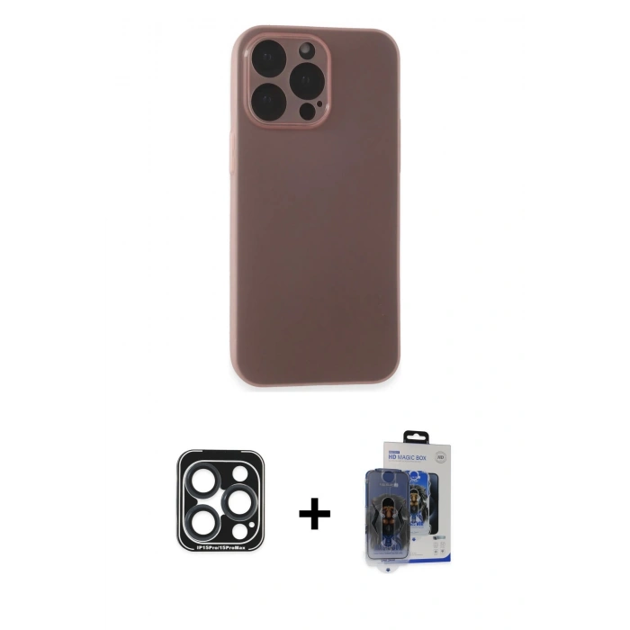 MARSİLYAN™- iPhone 15 Pro Max Kılıf Atlas Minimal Prime - Siyah Vanessa Magic Cam + PVD Metal Kamera Lens - LT