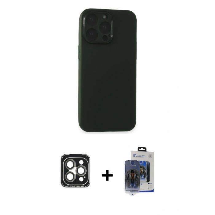 MARSİLYAN™- iPhone 15 Pro Max Kılıf Atlas Minimal Prime - Siyah Vanessa Magic Cam + PVD Metal Kamera Lens - GI