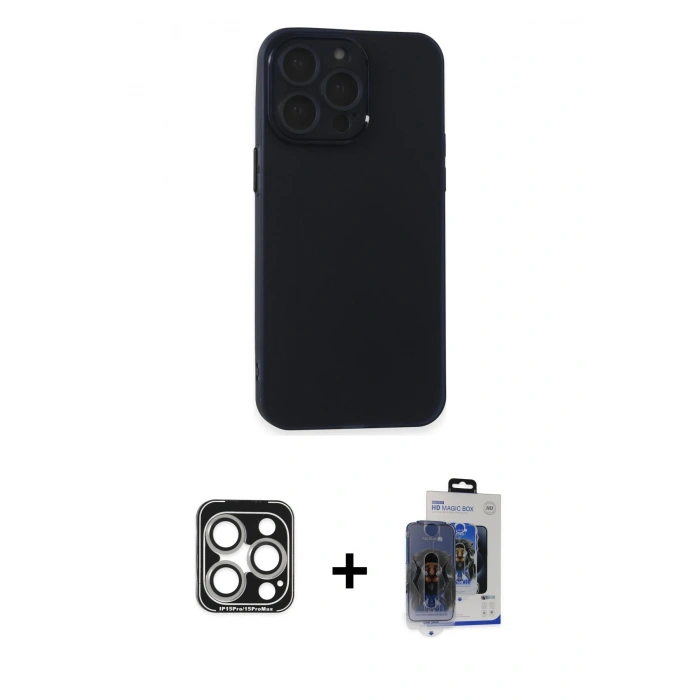MARSİLYAN™- iPhone 15 Pro Max Kılıf Atlas Minimal Prime - Siyah Vanessa Magic Cam + PVD Metal Kamera Lens - GS