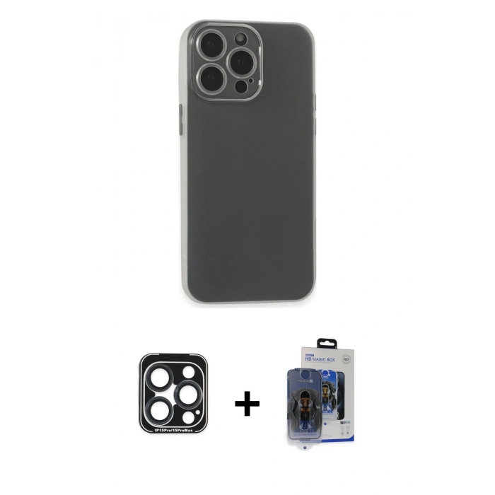 MARSİLYAN™- iPhone 15 Pro Max Kılıf Atlas Minimal Prime - Siyah Vanessa Magic Cam + PVD Metal Kamera Lens - LT