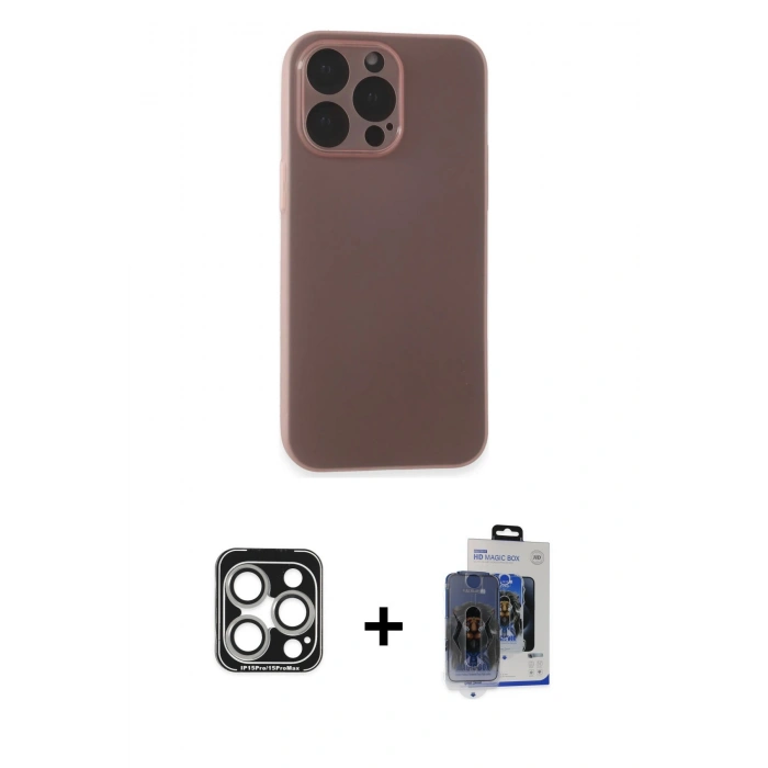 MARSİLYAN™- iPhone 15 Pro Max Kılıf Atlas Minimal Prime - Siyah Vanessa Magic Cam + PVD Metal Kamera Lens - GS