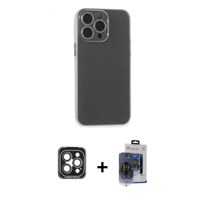 MARSİLYAN™- iPhone 15 Pro Max Kılıf Atlas Minimal Prime - Siyah Vanessa Magic Cam + PVD Metal Kamera Lens - GI