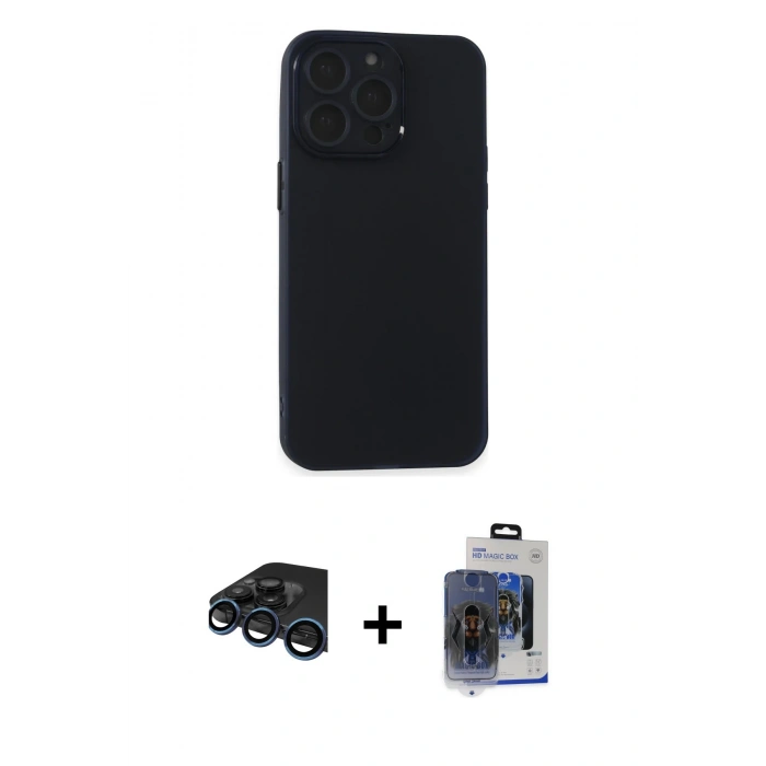 MARSİLYAN™- iPhone 15 Pro Max Kılıf Atlas Minimal Prime - Siyah Vanessa Magic Cam + Raze Metal Kamera Lens - LT