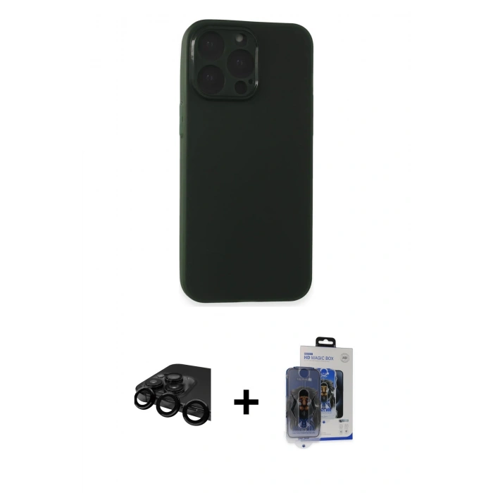 MARSİLYAN™- iPhone 15 Pro Max Kılıf Atlas Minimal Prime - Siyah Vanessa Magic Cam + Raze Metal Kamera Lens - SH