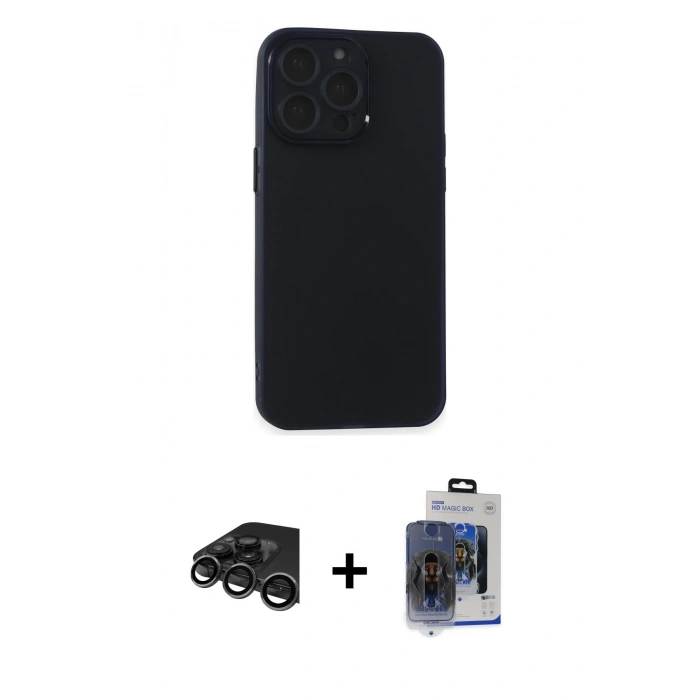MARSİLYAN™- iPhone 15 Pro Max Kılıf Atlas Minimal Prime - Siyah Vanessa Magic Cam + Raze Metal Kamera Lens - TMGI